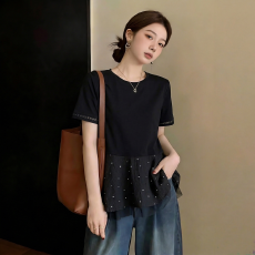 批发【40支酷丝爽棉螺纹1*1】大码荷叶边短袖<b class='q'>t</b><b class='q'>恤</b>女2026夏季遮肚显瘦上
