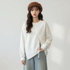 批发【40支酷丝爽棉+欧棉绒】不规则拉链长袖<b class='q'>卫衣</b>春秋季显瘦遮肚子上