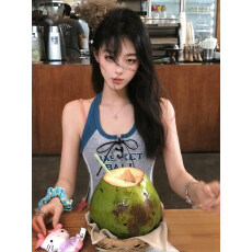 批发【实价】【莫代尔】美式复古字母拼接背心吊带辣妹修身显瘦百搭上