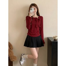 批发【1*1罗纹舒绒】蝴蝶结<b class='q'>长袖</b><b class='q'>t</b><b class='q'>恤</b>秋季2026新款绝美独特漂亮减龄上衣