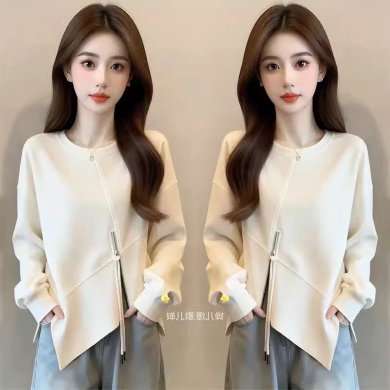 BY33144# 曼巴面+欧棉绒不规则拉链长袖卫衣女春秋季显瘦遮肚子上 服裝批發女裝批發服飾貨源