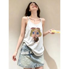 批发【莱赛尔雪花棉】复古甜酷辣妹印花吊带背心夏季显瘦百搭无袖上衣