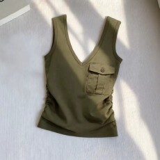 批发【40支1*1酷丝爽棉】2026夏吊带背心百搭<b class='q'>设计</b>感辣妹外穿绿色上衣