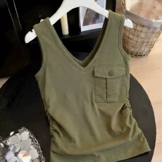 批发【40支1*1酷丝爽棉】军绿色运动瑜珈吊带V领无袖背心女夏外穿内搭