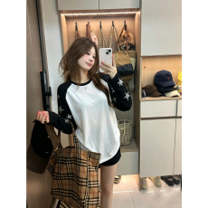 批发【21支纯棉】美式拼接星星烫钻长袖t恤女秋瘦<b class='q'>休闲</b>打底衫内搭上衣