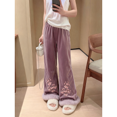 批发【金丝绒复合<b class='q'>贝贝</b>绒】新中式女刺绣毛边显瘦高级感长裤休闲高腰