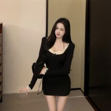 批发甜辣修身蝴蝶结<b class='q'>蕾丝</b>花边长袖休闲包臀短款连衣裙秋冬法式气质心机