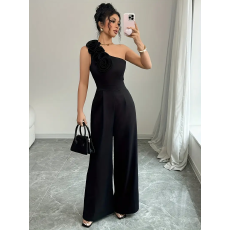 批发<b class='q'>欧美</b>外贸新款立体花朵设计褶皱修身纯色<b class='q'>连体裤</b>单肩气质