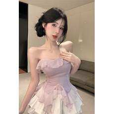 批发紫色荷叶边<b class='q'>吊带</b>背心女夏季泰式辣妹一字肩鱼骨抹胸上衣<b class='q'>打底</b>衫内搭