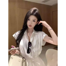 批发老钱风白色亚麻衬衫女夏季高级感法式小飞袖上衣独特别致棉麻衬衣