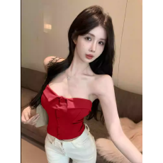 批发新年红色小<b class='q'>吊带</b>背心女秋冬纯欲辣妹一字肩抹胸鱼骨上衣<b class='q'>打底衫</b>内搭