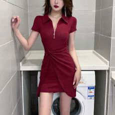 批发已出货 夏装气质收腰设计感遮肚子显瘦<b class='q'>连衣裙</b>修身性感POLO包臀裙