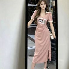 批发已出货<b class='q'>连衣裙</b>女夏季新款学院风收腰显瘦遮肚<b class='q'>开叉</b>休闲长款裙子
