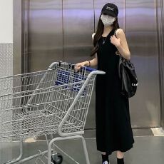 批发已出货韩版简约休闲撞色假两件长款针织<b class='q'>背心</b>连衣裙女装chic