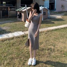 批发已出货新款韩系针织<b class='q'>连衣裙</b>背心内搭外穿<b class='q'>开叉</b>吊带打底裙女