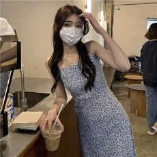 批发已出货法式小个子碎花过膝茶歇长裙女装裙子春夏季小清新<b class='q'>复古</b>吊