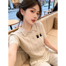 批发已出货翻领短袖刺绣针织开衫女显瘦时尚百搭独特减龄上衣
