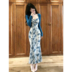批发已出货 秋季新款小众高级纯欲性感复古印花法式<b class='q'>连衣裙</b>开衫套装