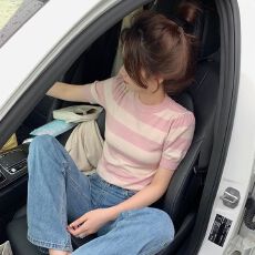 批发已出货条纹针织衫女薄款短袖上衣夏季新款温柔韩版打底<b class='q'>小衫</b>