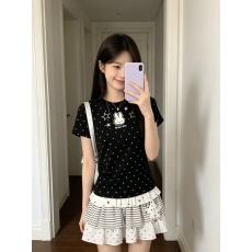 批发已出货美式辣妹波点星星小兔短袖t恤女夏