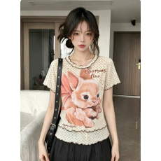 批发已出货夏季2026新款可爱兔子印花波点<b class='q'>短袖</b><b class='q'>T</b><b class='q'>恤</b>女
