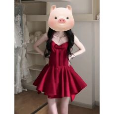 批发已出货法式小资<b class='q'>连衣裙</b>温柔风超好看红色收腰蓬蓬吊带裙2026夏季