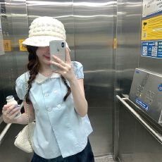 批发已出货<b class='q'>娃娃领</b>双排扣短袖衬衫女漂亮穿搭百搭显瘦上衣