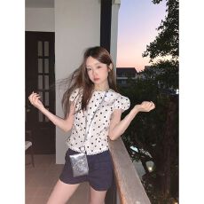 批发已出货正肩短袖衬衫设计感小众收腰衬衣女夏季百搭<b class='q'>娃娃领</b>小衫甜