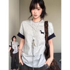 批发已出货大码<b class='q'>胖</b><b class='q'>MM</b>美式复古灰色短袖T恤女