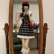 批发已出货学院风海军领格子无袖连衣裙<b class='q'>女</b>夏季今年<b class='q'>新款</b>小个子短裙