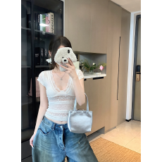 批发已出货纯欲风白色蕾丝花边<b class='q'>T</b><b class='q'>恤</b>夏季修身显瘦辣妹气质内搭短款上衣