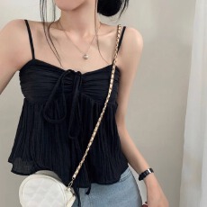 批发已出货新款<b class='q'>韩版</b>甜美娃娃上衣蝴蝶结绑带无袖吊带有内衬<b class='q'>雪纺衫女</b>