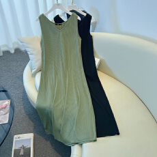 批发130-350斤大码女装胖mm无袖针织宽松背心连衣裙夏新款垂感中长裙