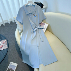 批发130-300大码女装胖mm夏季显瘦休闲POLO领连衣裙短袖设计感裙子