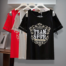 批发130-320斤加大码女装露肩T恤2025夏季新款胖mm个性小众辣妹上衣