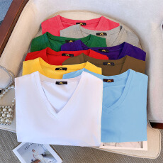 批发130-320斤大码女装夏季纯色短袖T恤夏新款微胖mm显瘦宽松v领上衣