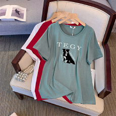 批发300斤大码女装胖mm宠物印花宽松圆领T恤夏季新款休闲短袖上衣