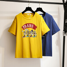 批发120-300斤加大码女装胖mm印花短袖T恤夏季韩版宽松休闲宽松上衣