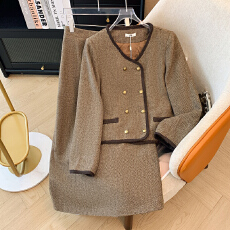 批发130-350斤大码女装胖mm冬厚款夹棉外套+高腰半身裙小香风套装新款