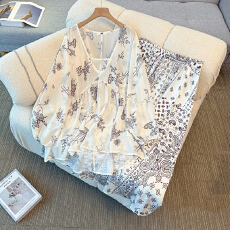 批发130-350斤大码女装胖mm时尚慵懒风印花上衣半身裙两件套秋季新款