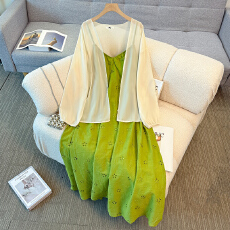 批发130-350斤大码女装胖mm气质纯色简约披肩吊带裙两件套秋季新款