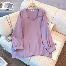 批发130-350斤大码女装胖mm时尚设计感宽松压褶高级感衬衫<b class='q'>春</b>秋新款