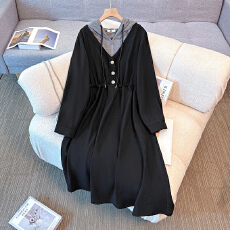 批发130-350斤大码女装胖mm<b class='q'>春</b>秋新款时尚气质收腰假两件卫衣连衣裙