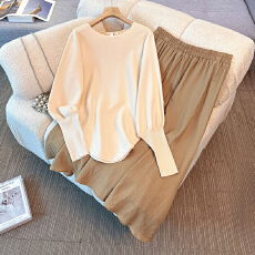 批发130-350斤大码女装胖mm秋冬新款蝙蝠袖针织毛衣上衣半身裙套装