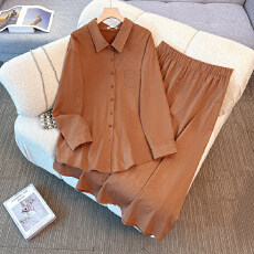 批发130-350斤大码女装胖mm<b class='q'>春</b>秋新款慵懒松弛感长袖衬衫半身裙两件套