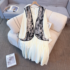 批发130-350斤大码女装胖mm春秋新款新中式国风马甲长袖<b class='q'>连衣裙</b>两件套