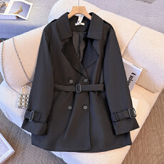 批发130-350斤<b class='q'>大码</b>女装胖mm春秋冬款英伦风外套高级感收腰中长款风衣