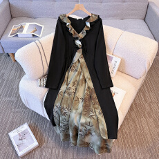 批发130-350斤大码女装胖mm春<b class='q'>秋</b>新款新中式国风假两件设计感连衣裙