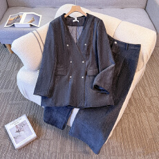 批发130-350斤大码女<b class='q'>装</b>胖mm冬季新款高级感气质外套阔腿<b class='q'>裤</b><b class='q'>西装</b>两件套