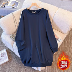 批发130-350斤大码女装胖mm加绒加厚冬新款慵懒风长款宽松纯色卫衣裙